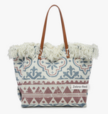 Madison Woven Tote In Boho- Blue/red