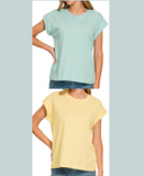 Round Neck Folded Short Sleeve T-shirt