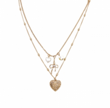 Vwh-g G Heart Bow Layer Necklace Len:16/19+3in