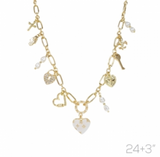 Wh-g G Multi Heart Charm Necklace Len:24+3in