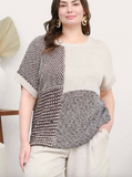Multi Pattern Colorblock Short Sleeve Sweater