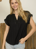 Textured Woven Pattern Line Lace Detail Top