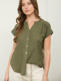Pinstripe Short Cuff Sleeve Button Down Shirt