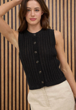 Crew Neck Button Down Sleeveless Knit Cardigan