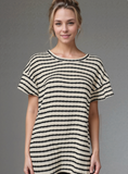 Short Sleeve Round Neck Stripe Jacquard Top Plus