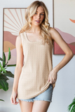 Sleeveless Square Neck Solid Jacquard Top