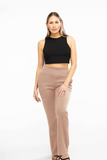 Solid Modal Scuba Flare Pants With Wide Waist Band And Side Pocket Detail