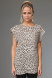 Dolman Short Sleeve With Band Round Neck Animal Print Top With Round Hem Detail