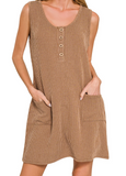 Corded Rib Sleeveless Tank Mini Dress With Pockets