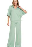 Scuba Collared Short Sleeve Pullover & Center Seam Pants Set