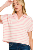 Striped Split Neck Collared Top