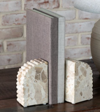2 Pc Beige Marble Scallop Bookends
