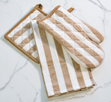 Beige Stripe Oven Mitt/pot Holder/towel Set