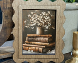 Scallop Books With Flowers Framed Canvas Art