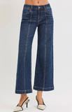 Mid Rise Crop Wide Front Seamed Detailed Jeans