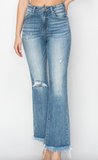High Rise Crop Bootcut Frayed Jeans