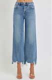 High Rise Crop Wide Step Hem Jeans