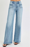 Mid Rise Wide Jeans With Front Patch Pocket Jeans