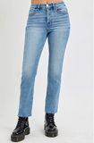 Tummy Control High Rise Crop Straight Raw Cut Hem Jeans