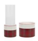 Plaid Candle Holder 3.75d X 3.5h, 5d X 4h Ceramic
