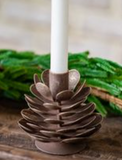 3.7" Brn. Wash Pinecone Candle Holder