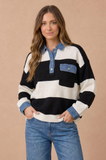 Plus A Collared Button Down Oversized Loose Fit Long Sleeve Striped Knit Sweater.