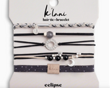 "Eclipse" Black, White & Grey With Silver Metallic & Moon Accent Hair Tie Bracelets | Medium - #Kl_1