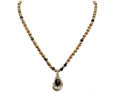 Sto-g G Oval Stone Beaded Necklace Len:16+3in