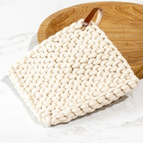 Leather Strap Cr Knit Pot Holder