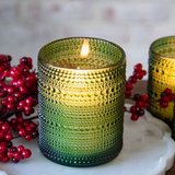 5" Green Led Beaded Glass Candle