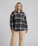 Plus Plaid Boxy Button Collared Long Sleeve Shirt
