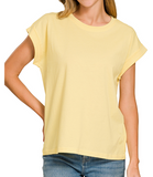 Round Neck Folded Short Sleeve T-shirt