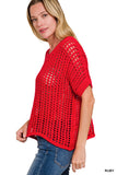 Fish Net Short Sleeve Crochet Sweater