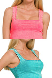 Washed Cotton Square Neck Cropped Cami Top