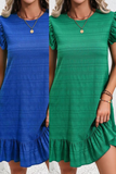 Textured Trim Cap Sleeve Loose Fit Mini Dress