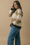 Round Neck Striped Color Block Sweater Top