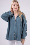 Oversized Striped Linen Collared Shirt Top