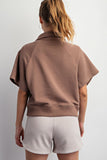 French Terry Short Sleeve Top With Collar