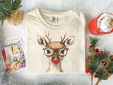 Leopard Glasses Reindeer Graphic T-shirt