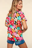 V Neck Loose Fit Dolman Floral Print Knit Top