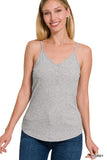 Ribbed Half Snap Button Closure Cami Top