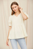 Puff Sleeves Tired Lace Blouse Top