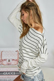 Stripe Slub Terry Knit With Opened Zipper Shoulder