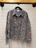 Womens Blue Floral Cotton Denim Button Shirt Jacket