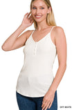 Ribbed Half Snap Button Closure Cami Top